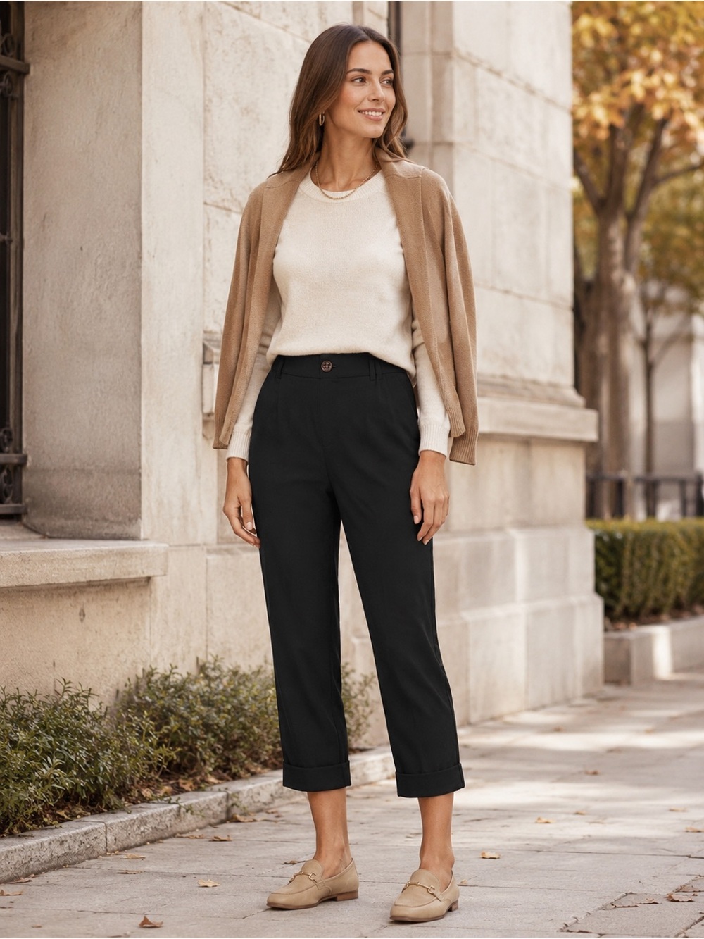 Halara High Waisted Zipper Pocket Cropped Linen-Feel Pants Black Size L NWT